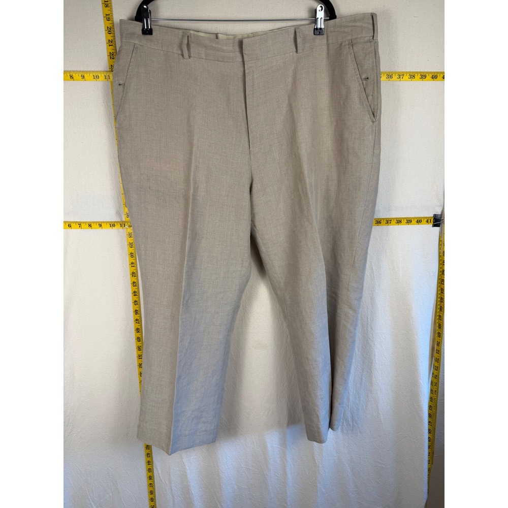Orvis Linen Trousers Mens 46 Beige Flat Front Breathable Casual Pants